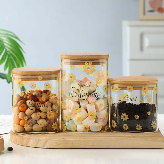 3 Pcs Glass jars with lids Storage Jars Coffee Jars Candy Jar - TableFab